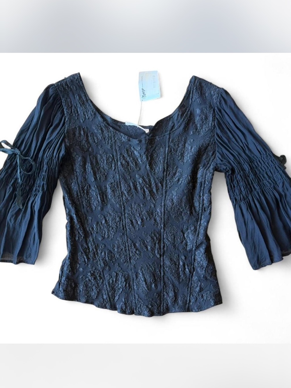 NWT Vintage Y2K Women’s Black Lace Puff-Sleeve Corset Style Whimsy Fairy Top